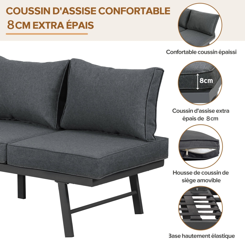 Set Divano da Giardino 5-6 Posti ¨C MINIMAL ¨C 2 Divani 3 Posti, Tavolo, 7 Cuscini Grigi, Ferro Antracite