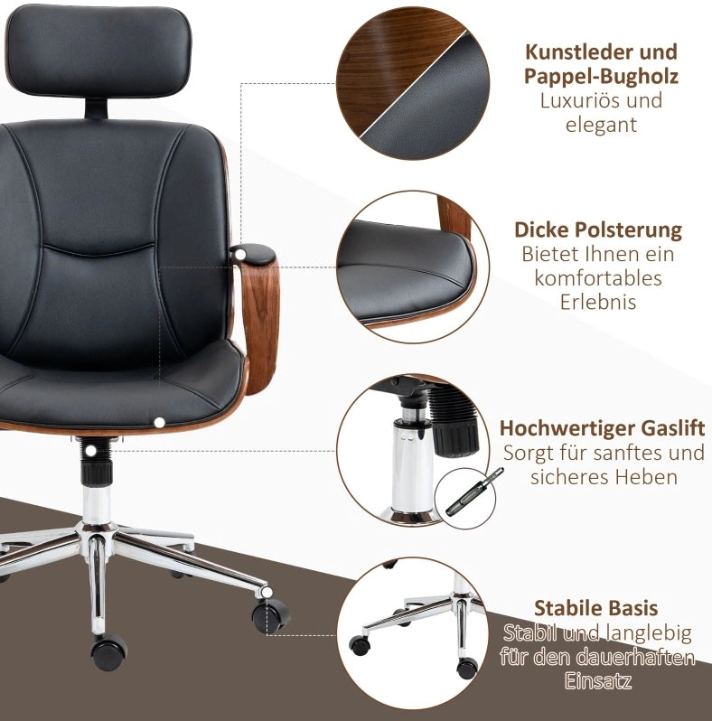 Sedia da ufficio ergonomica nera con poggiatesta rimovibile