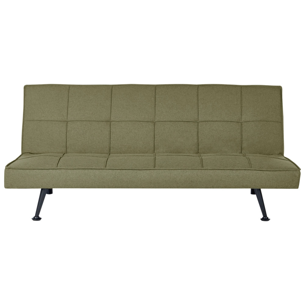 Divano Letto Verde Oliva 3 Posti Imbottito Trapuntato Gambe In Metallo Click Clack