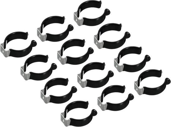 Supporto per tubi in acciaio inossidabile per lampadine LED - 12 pezzi - Clip per tubi - Piastra di supporto in acciaio inossidabile - Fermo tubo - Nero