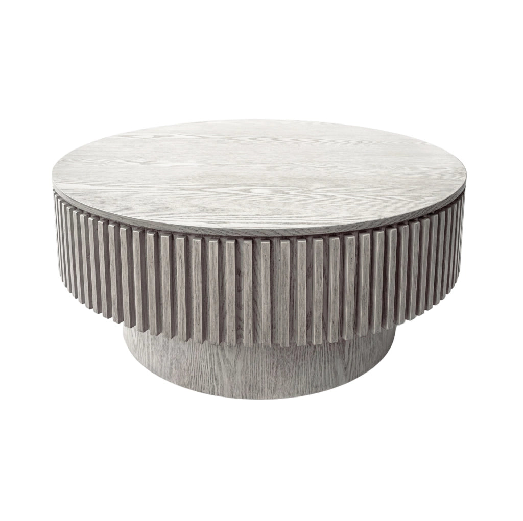 Tavolino da caffè rotondo 75 cm con contenitore nascosto in legno e MDF bianco rétro