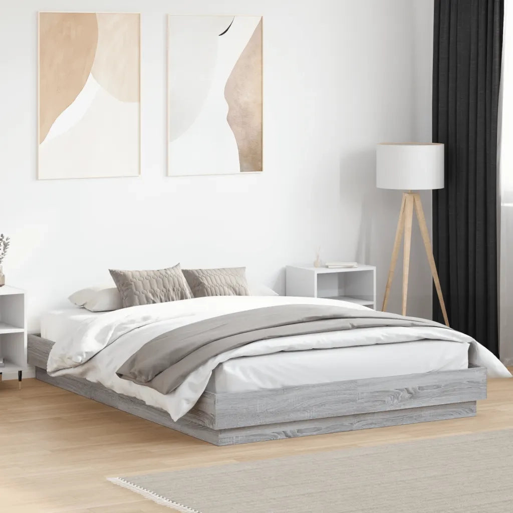 Giroletto con Luci LED-Struttura Letto Grigio Sonoma 160x200 cm
