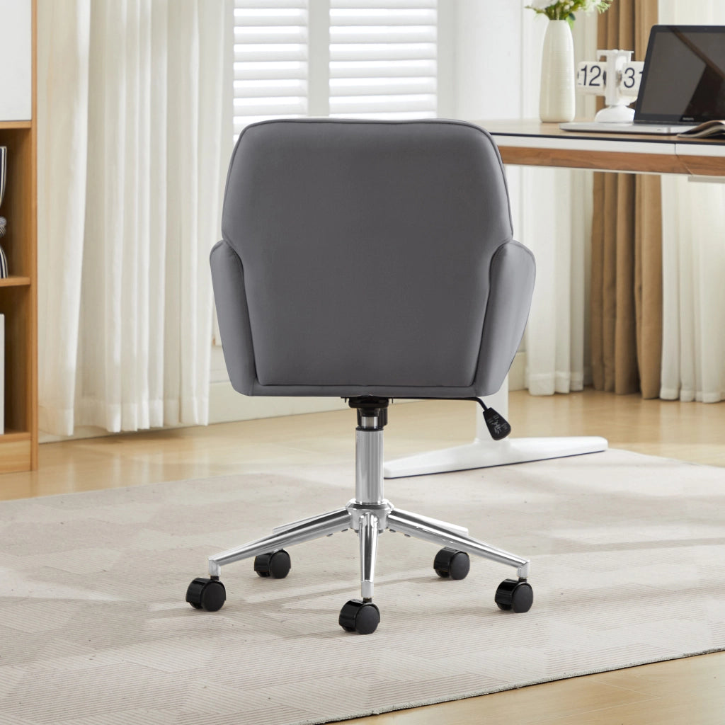 Sedia da ufficio girevole in velluto con altezza regolabile, schienale ergonomico e ruote, per casa e camera da letto, grigio