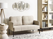 Divano 2 posti  tessuto beige con cuscini schienale cuscini imbottiti gambe in metallo stile retrò