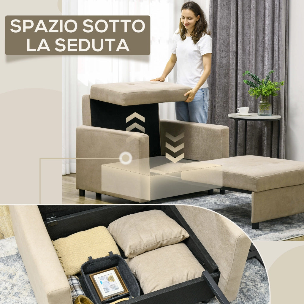 Poltrona Letto in Tessuto Effetto Velluto Marrone Chiaro ¨C Xylo ¨C 100x98x88 cm con 2 Cuscini