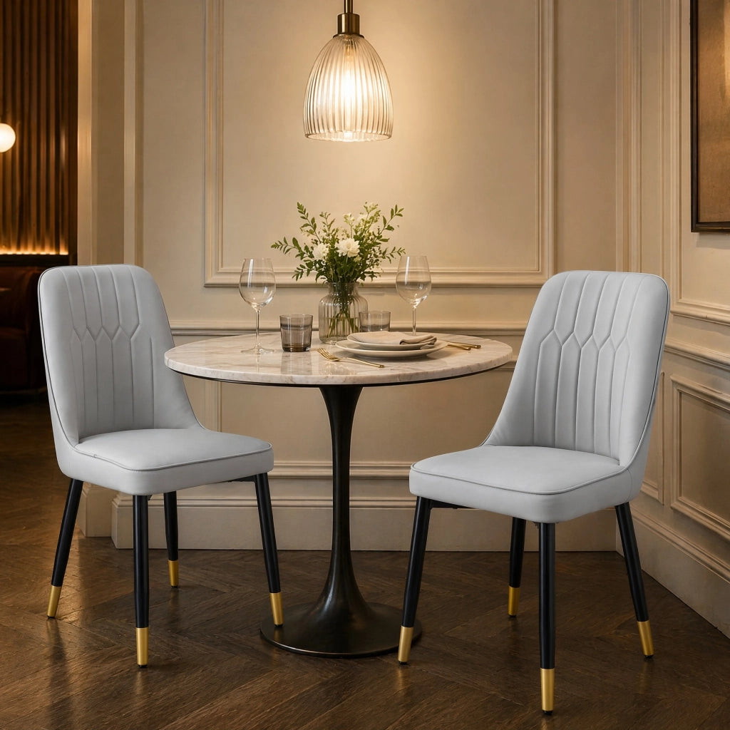 Sedia da pranzo con schienale ergonomico, seduta confortevole, gambe in metallo, PU, Grigio chiaro