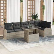 Set Divano Giardino 7 Pezzi con Cuscini Grigio Chiaro Polyrattan