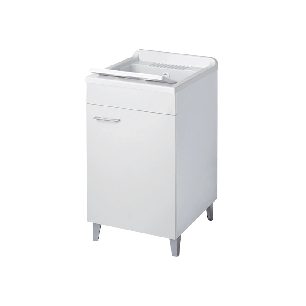 Mobile lavatoio per interni 45x60 cm bianco-vasca e asse in PP, sifone e troppopieno | Pratika