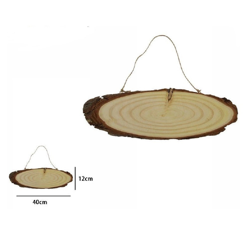 Trade Shop - Disco Legno Naturale Base Tronco Decorativa Ornamento Da Appendere 40x12cm 72105 -