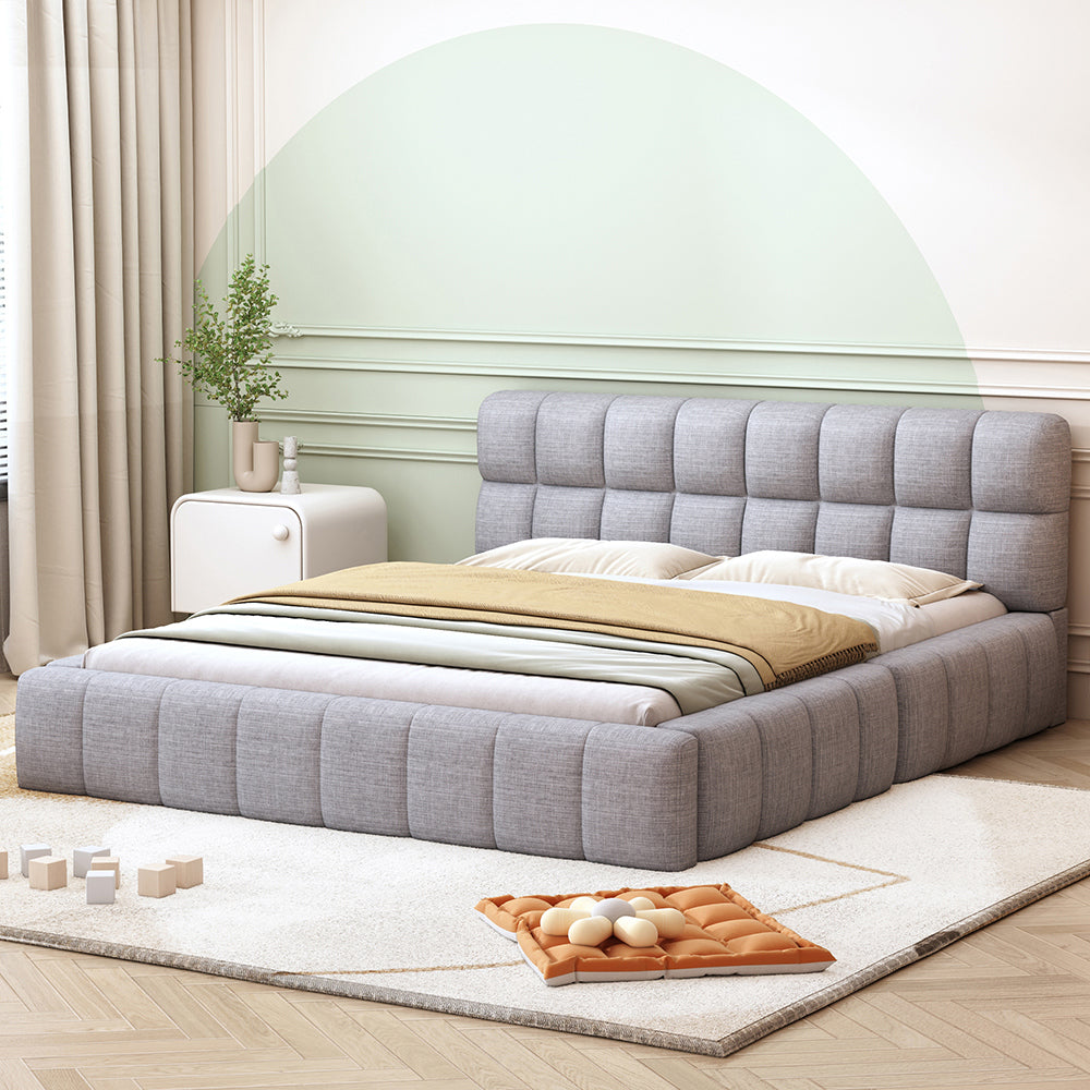 Letto singolo per bambini - Xylo - 140x200 cm - Grigio - Dorso imbottito