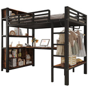 Letto a soppalco singolo 90×200 cm con scrivania; appendiabiti; ripiani e vani portaoggetti; senza materasso; nero