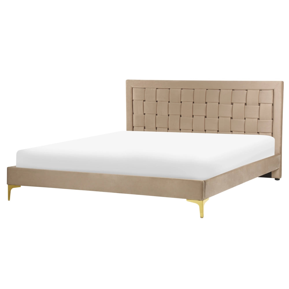Letto Imbottito 160 x 200 cm Testiera Taupè Velluto Gambe Dorate