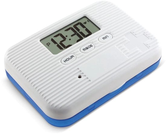 Porta farmaci con sveglia, porta farmaci elettronica, display LCD, 6 compartimenti, ricordo di assunzione farmaci digitale, mini porta farmaci indossabile con sveglia, adatto per l'uso all'aperto - blu.