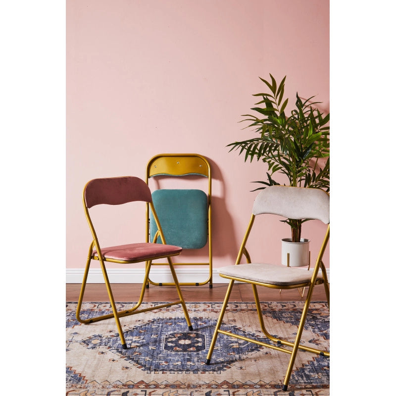 Set di 6 Sedie Pieghevole Cynthia In Velluto Verde Acqua E Struttura Oro