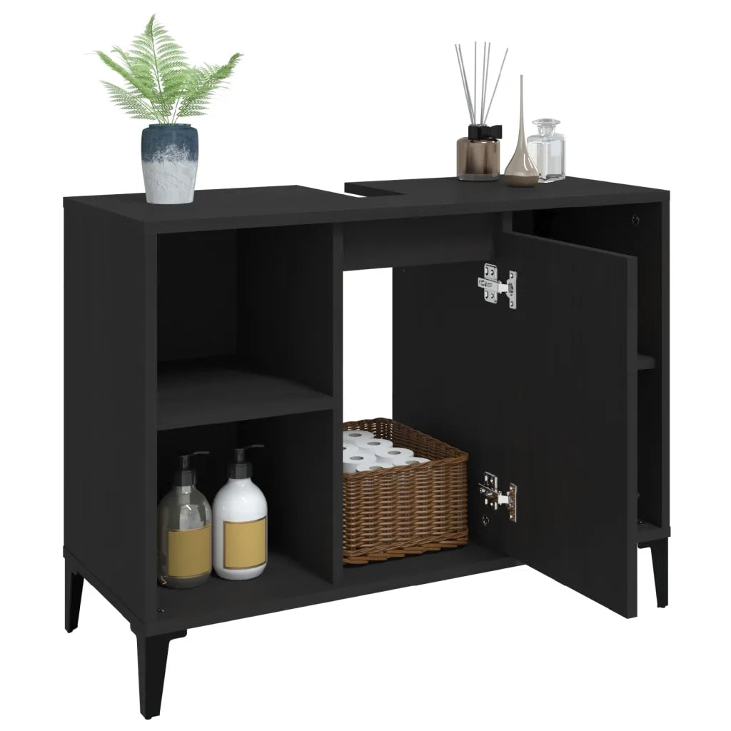 Mobile Lavabo Nero 80x33x60 cm in Legno Multistrato 821293