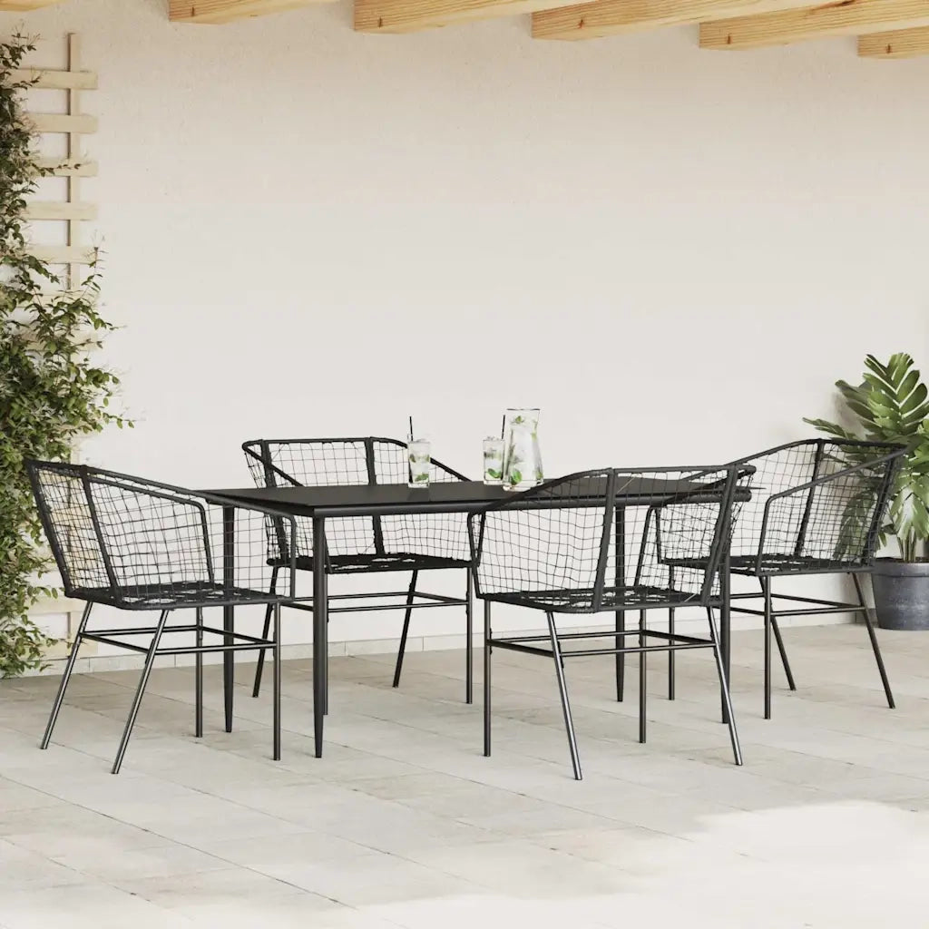 Set Mobili da Pranzo per Giardino 5 pz | Set Salotto da Giardino Nero Polyrattan Vetro