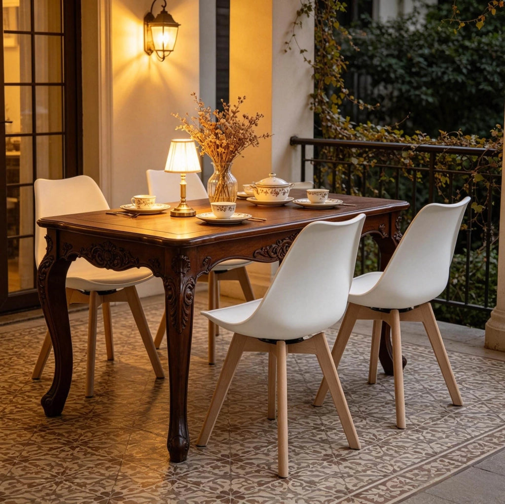 Sedia da pranzo girevole set da 4, bianca, in legno e similpelle, 83 cm