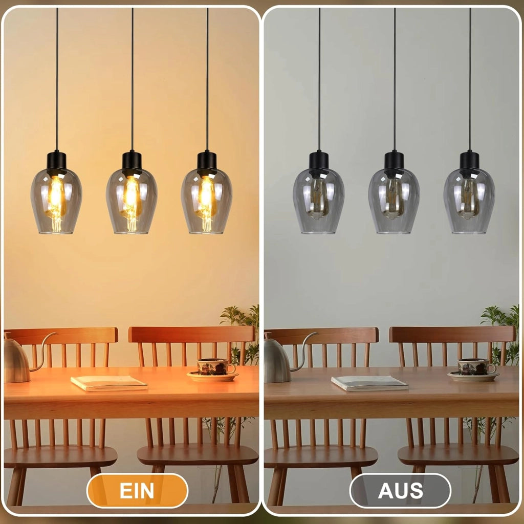 ZMH Lampada a Sospensione 3 Luci Vintage Retro Vetro Fum¨¦ E27 per Sala da Pranzo Cucina Hotel Soggiorno Senza Lampadina