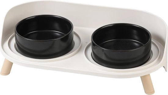 Set per Gatti con Vaschetta Elevata in Ceramica - Supporto Antiscivolo con Protezione per la Zampa e Vaschetta per Cibo per Gatti - Vaschetta per Cibo per Gatti e Vaschetta per Acqua - Set di Vaschette per Cibo per Gatti e Piccoli Cani - 2 x 480 ml