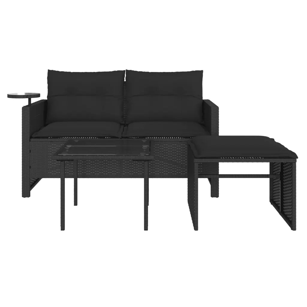 Set Divani da Giardino 3 pz | Set Salotto da Giardino con Cuscini in Polyrattan Nero