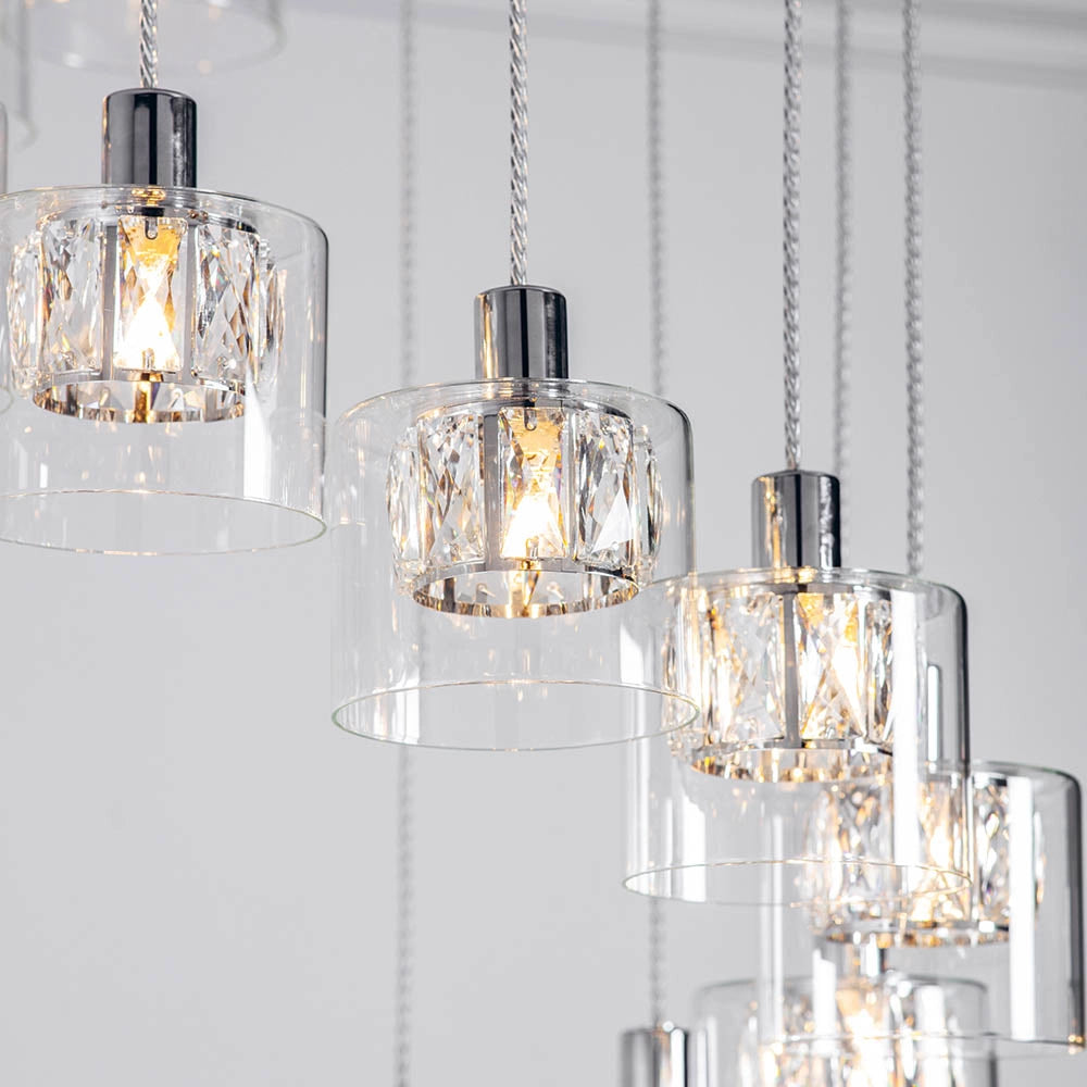 Lampadario rotondo cromo cristallo 12xG9 Endon Verina