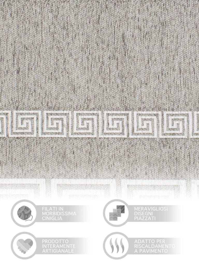 Tappeto Arredo Moderno Morbido in Ciniglia Ingresso Antiscivolo Prodotto Italiano  Soggiorno Camera Salotto Disegni Piazzati Cotone Varie Misure Grande Atena/Titaniogrigio - 115x175 cm