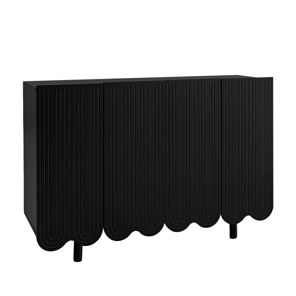 Credenza a 4 ante con intagli a goccia, ripiani interni e cerniere ammortizzate, MDF nero 120 × 37,5 × 80,8 cm
