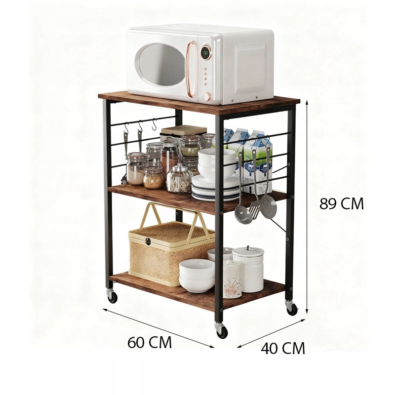 Mobile su ruote marrone, tavolino da cucina 60 cm