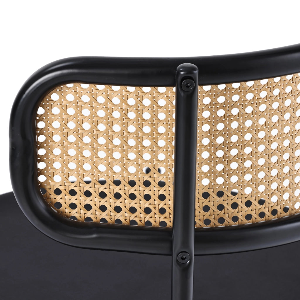 Set di 6 sedie da pranzo in velluto nero con schienale in rattan, gambe in metallo, design moderno