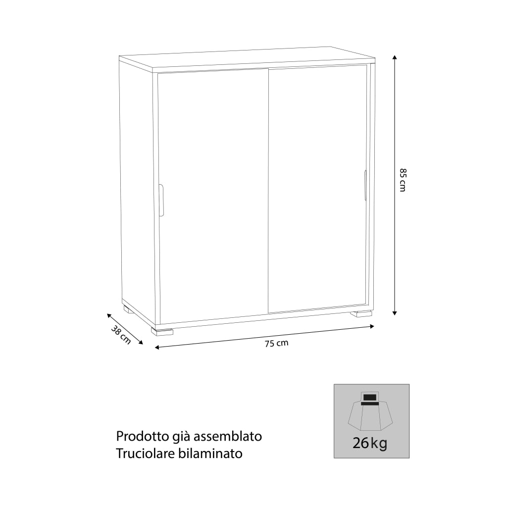 Armadietto da Bagno con 2 ante in Legno Composito cm 75x38x85 - KODEY