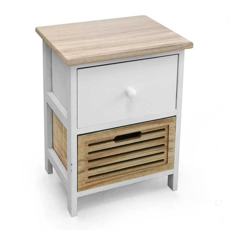 CASSETTIERA IN LEGNO CON 2 CASSETTI COLORE BIANCO E NATURALE 26 X 32 X 46 CM