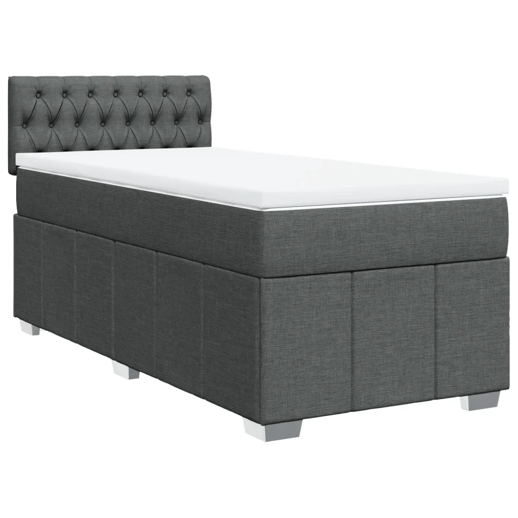 Letto singolo | Letto per adulti | Giroletto a Molle con Materasso Grigio Scuro 100x200 cm Tessuto