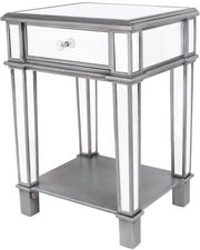 Comodino - Specchio - Argento - Comodino Lussuoso a Specchio con Luce e Scomparto Apribile - Stile Veneziano per Camera da Letto e Salotto