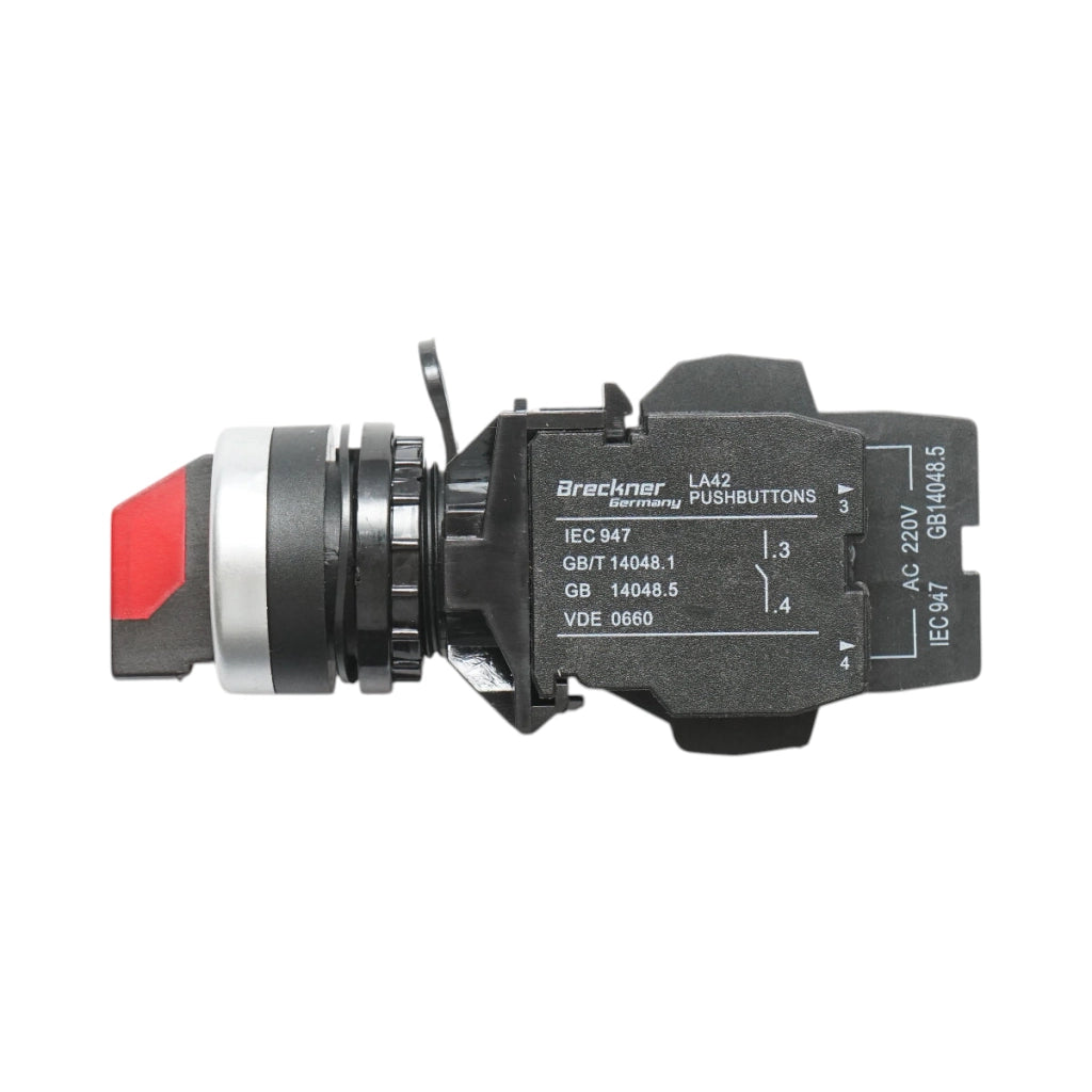 Selettore luminoso 220V AC LED rosso a 3 posizioni 2NO, 10A/600V AC, 1A/250V DC LA42 Breckner Germany