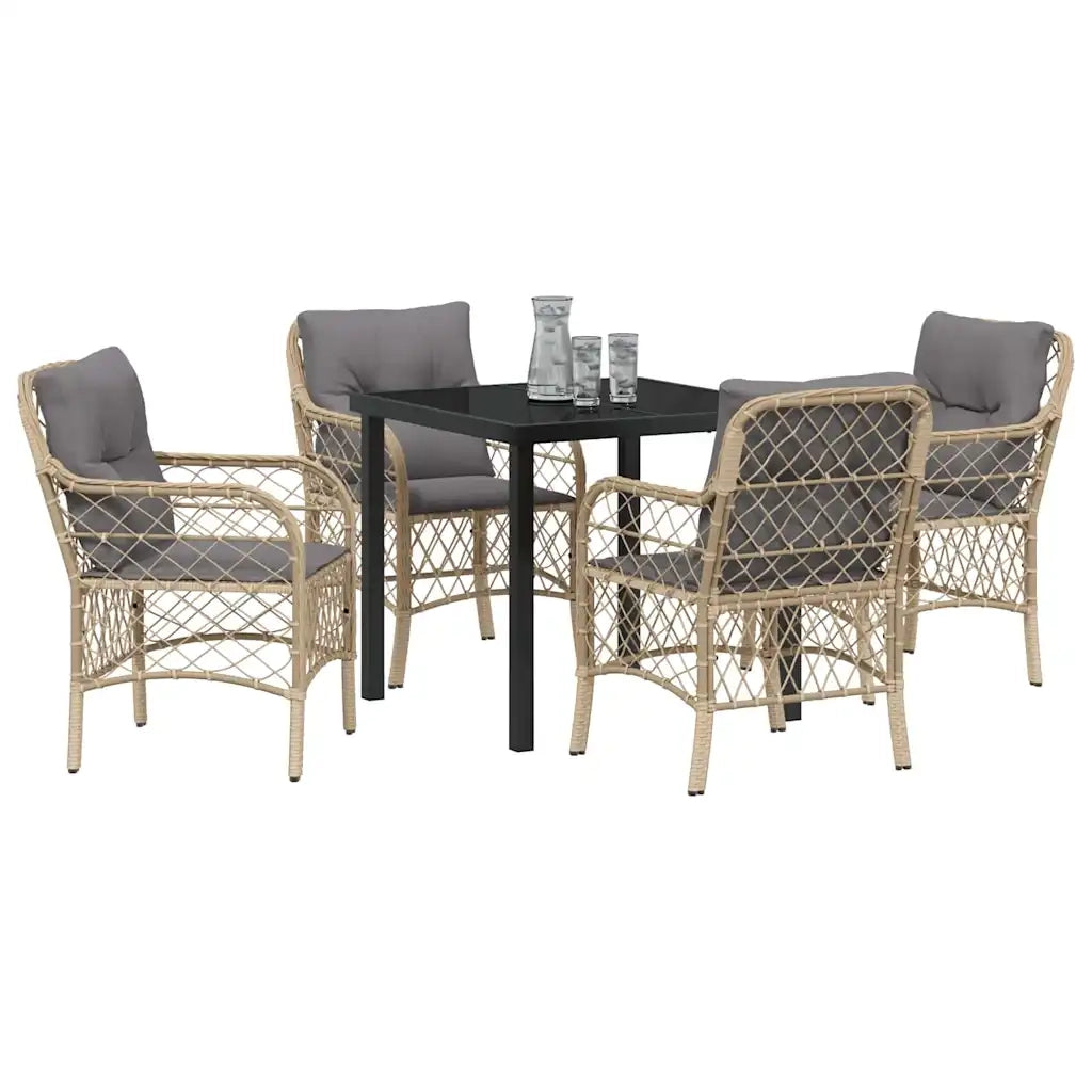 Set da Pranzo per Giardino con cuscino 5 pcs Beige polyrattan