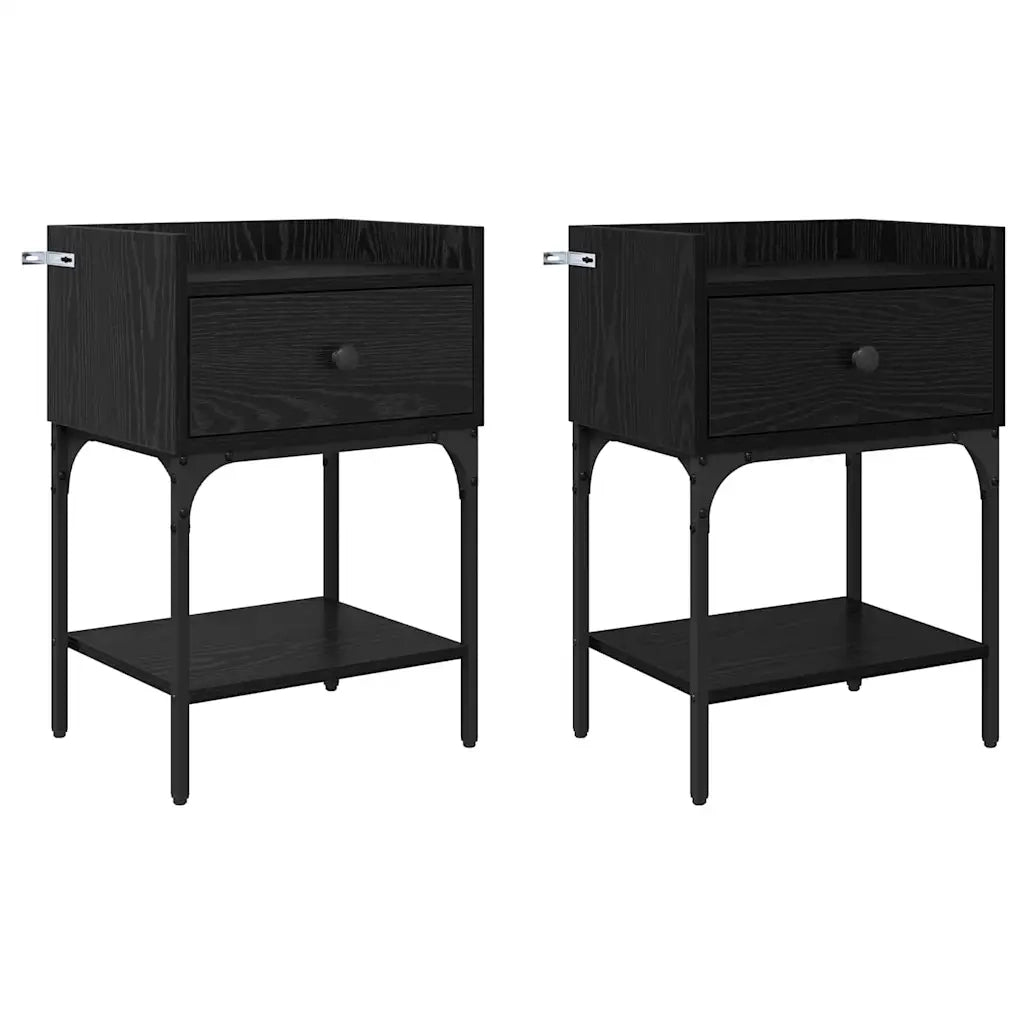 Comodino 2 pz-Set di 2 Tavolino da notte Rovere Nero 40 x 29 x 60 cm Legno multistrato