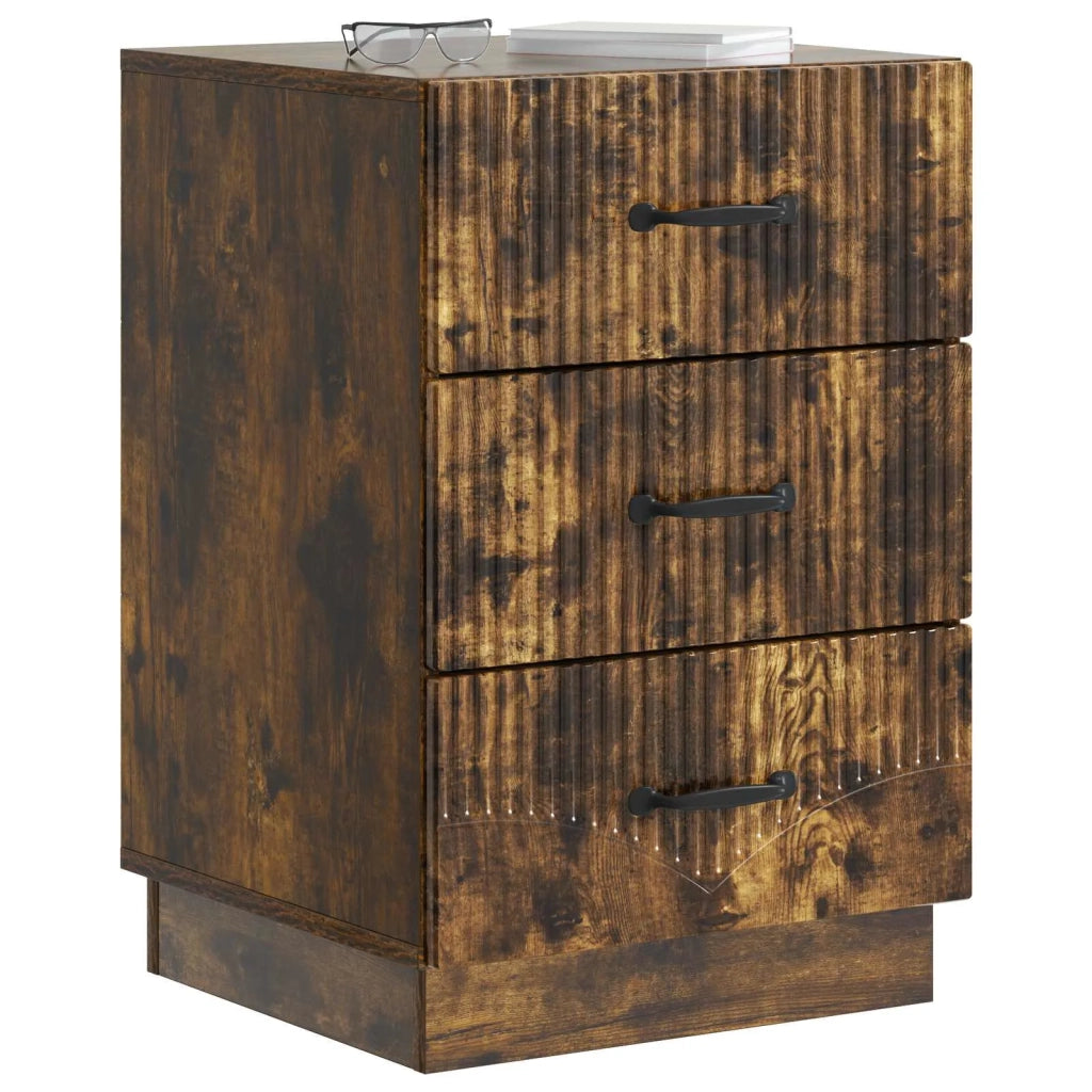 Comodino | Armadio da Notte | Mobiletto da notte con cassetto Rovere Fumo 43 x 41 x 63,5 cm