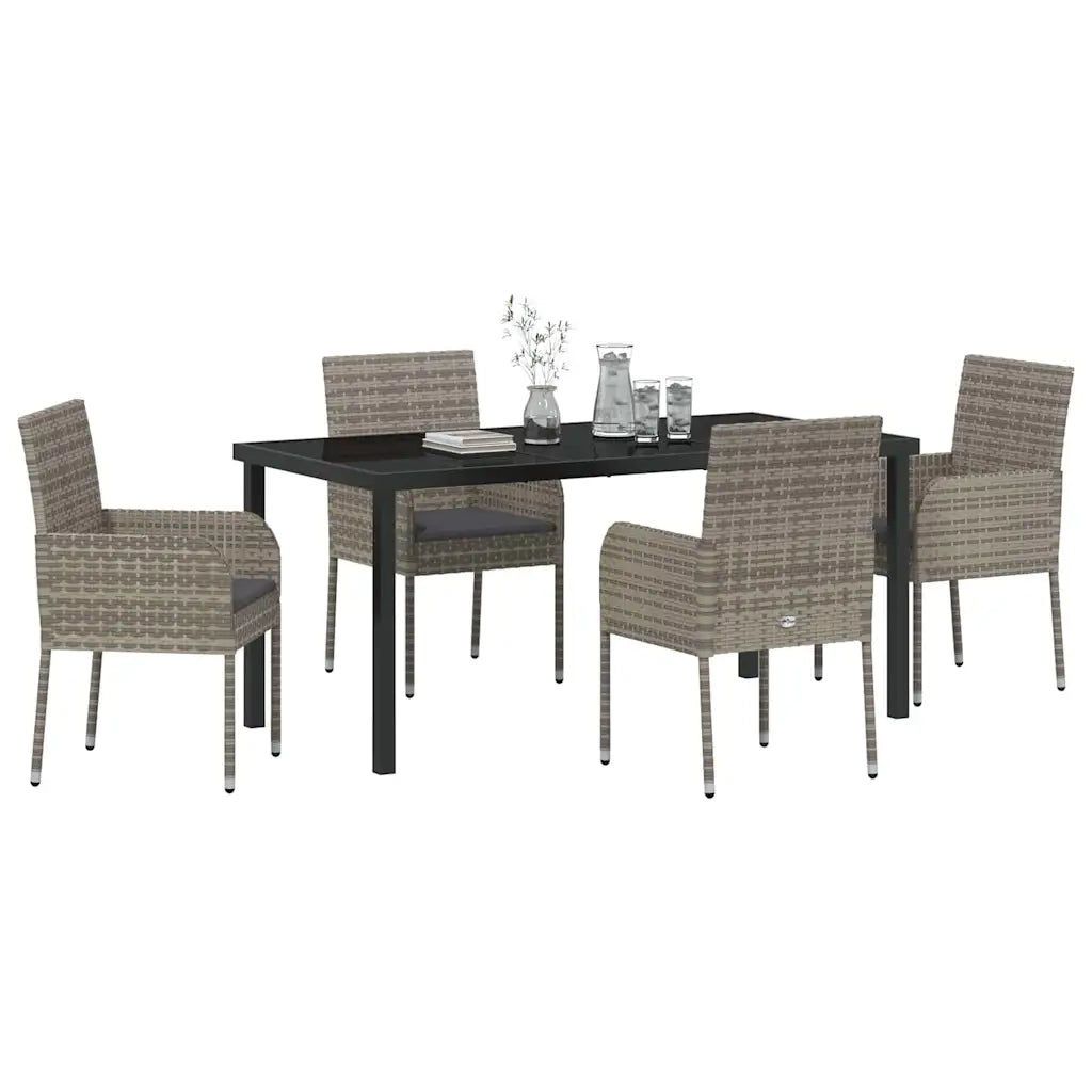 Set da Pranzo per Giardino con cuscino 5 pcs Grigio polyrattan 3380109