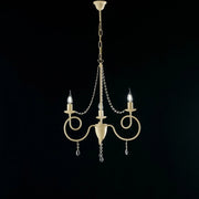 Lampadario in ferro Avorio tre luci decorazione decape e strass 50x h67 cm