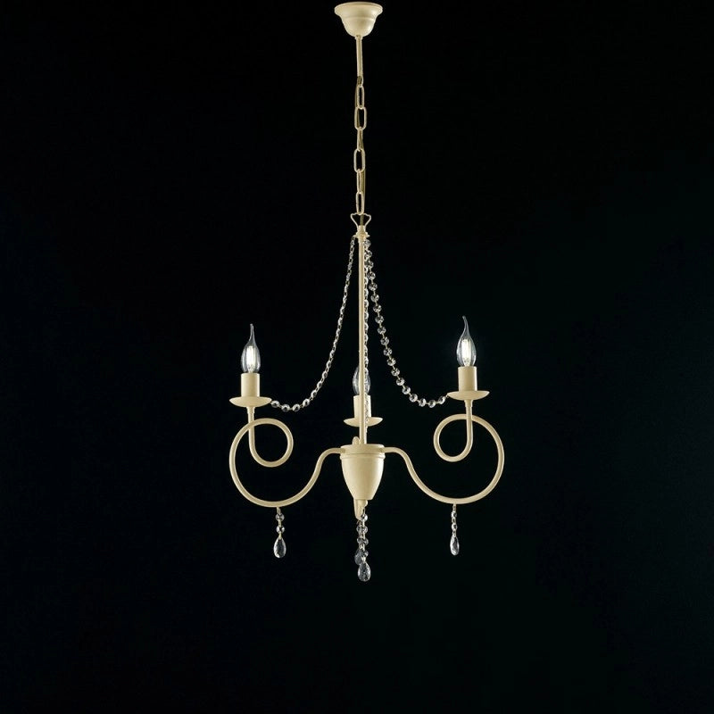 Lampadario in ferro Avorio tre luci decorazione decape e strass 50x h67 cm