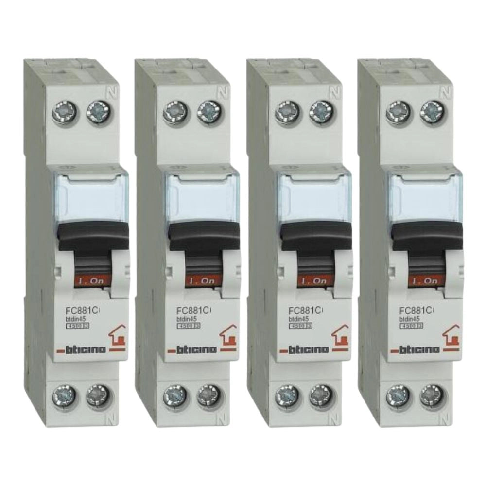 Interruttore magnetotermico 4 pezzi 1 polo + neutro curva c btdin rs fc881c *** ampere 16 ampere, confezione 1