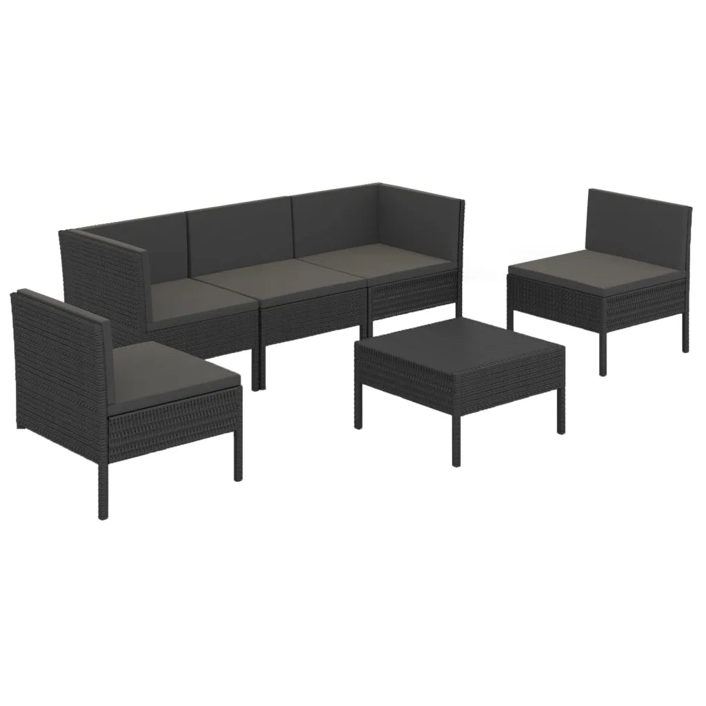 Set Divani da Giardino 6 pz con Cuscini in Polyrattan Nero 3094345