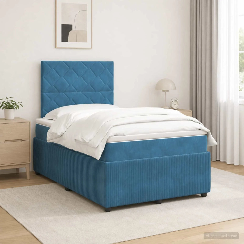 Letto Box Spring LED con Materasso Blu 120 x 190 cm Velluto 3456039