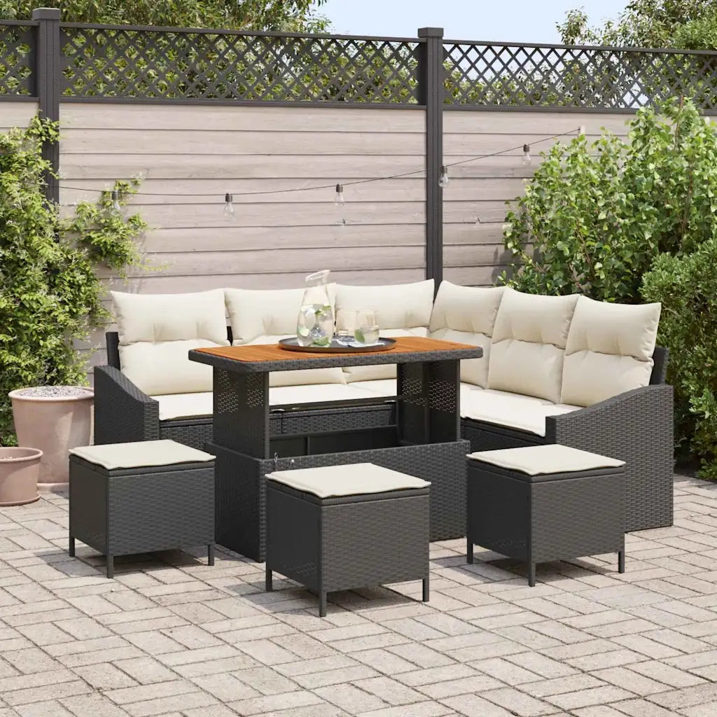 Set Divano da Giardino con cuscino 9 pcs Nero polyrattan 3362660