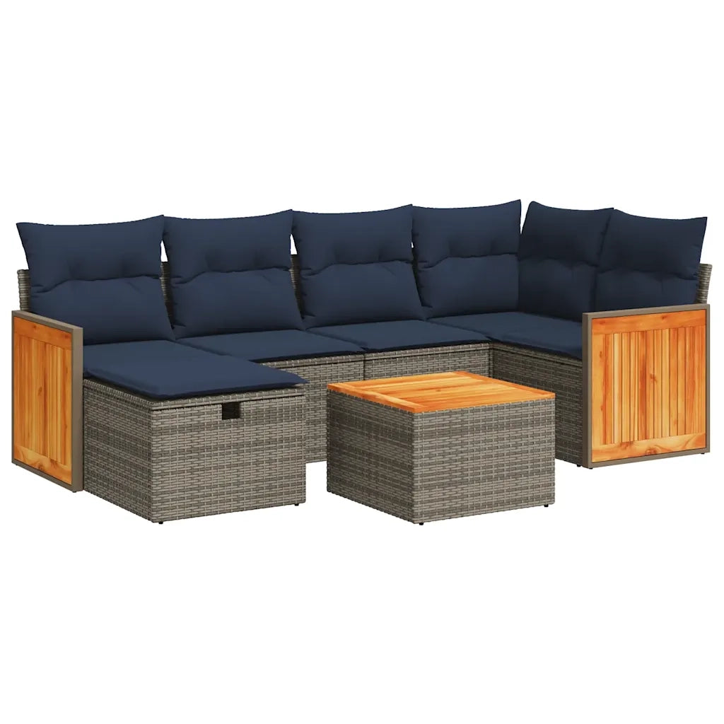 Set Divani da Giardino 7 pz con Cuscini Grigio in Polyrattan