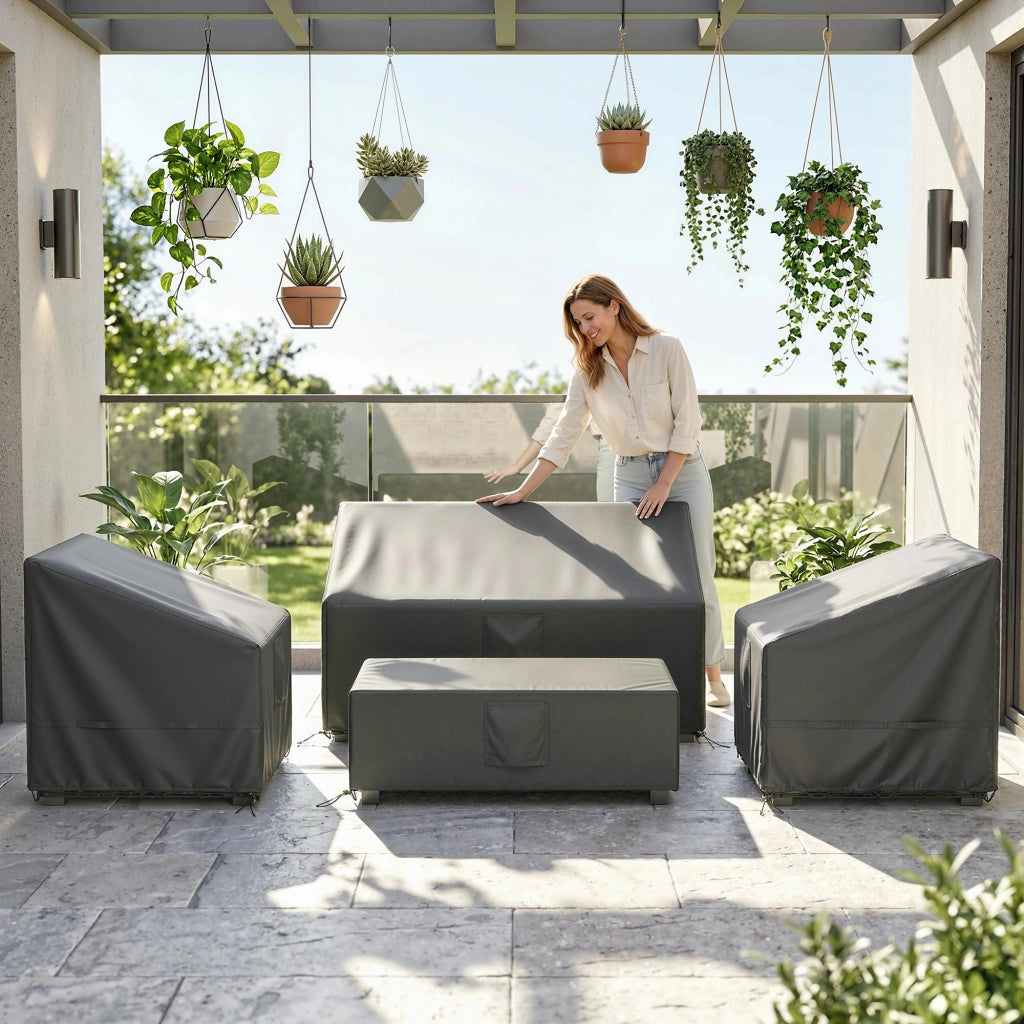 Set 4 Cuscini per Divano da Giardino ¨C zephmum ¨C Impermeabile Oxford 420D, Nero, 142x80x77cm