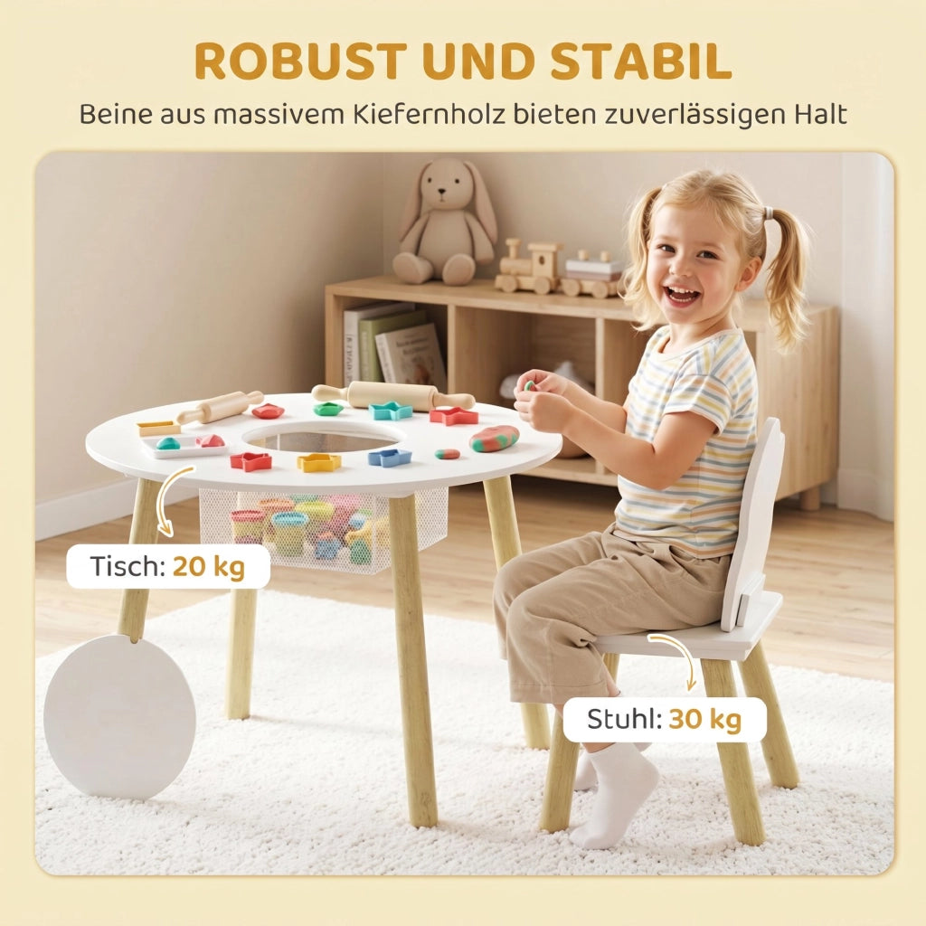 Tavolo per bambini con sedie e contenitore ¨C Minimal ¨C Bianco e naturale