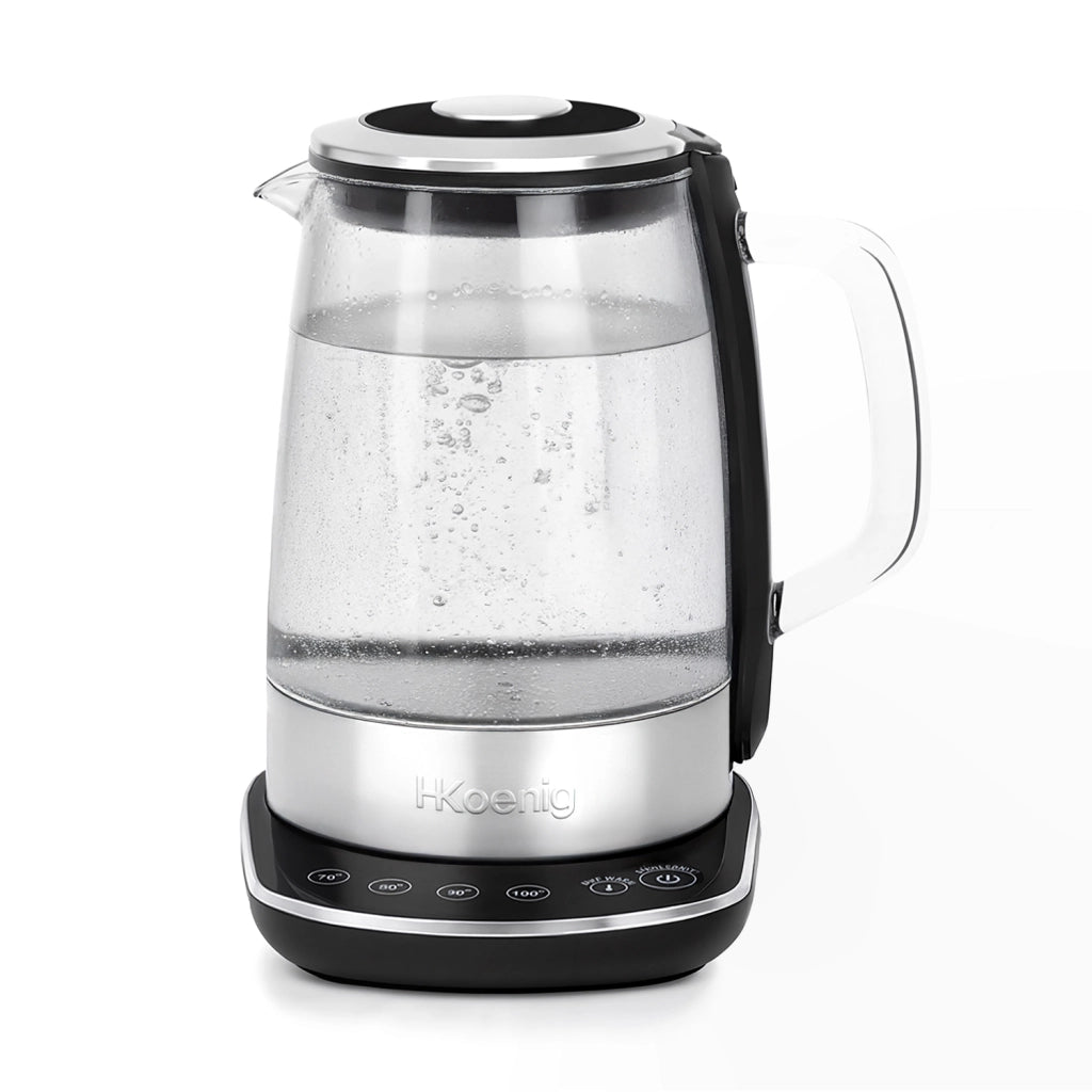 Bollitore elettrico in vetro, 1,5L, regolabile 70-100°C, base girevole a 360°