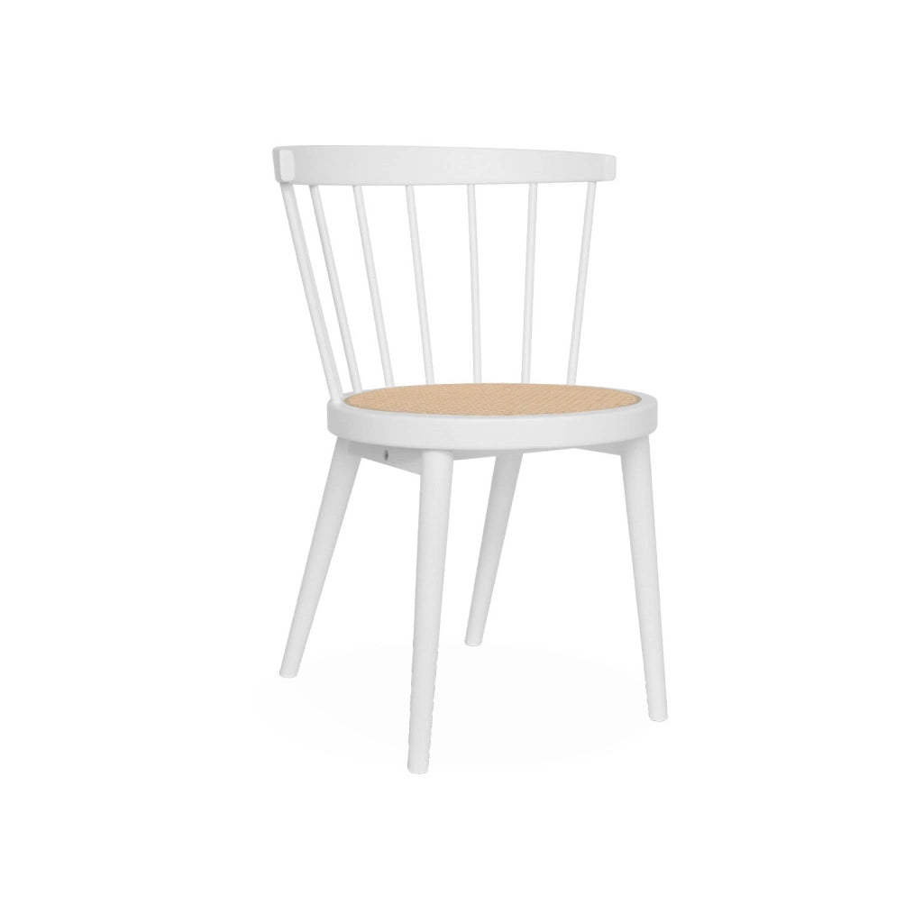 Set di 4 sedie in legno e paglia, bianco