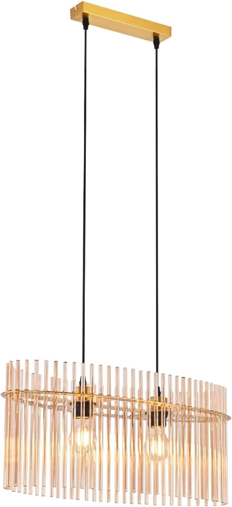 Lampada a sospensione ZMH E27 in vetro dorato 2 luci per cucina soggiorno (senza lampadina)